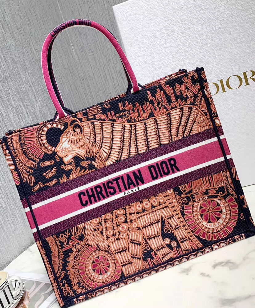 Christian Dior Book Tote Velvet Mizza Embroidery Canvas Peachblow